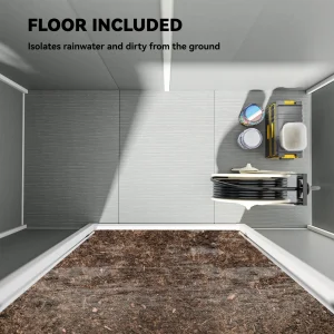 Outsunny 8' x 4' Resin Outdoor Storage Shed with Floor, Window, Lockable Doors and Vents for Backyard Patio Lawn, Light Grey - Image 8