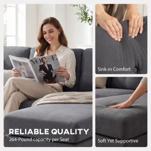 HOMCOM Sectional Sofa with Changeable Chaise Lounge, 3 Seat L-Shaped Small Space Sofa, Upholstered Couch for Small Space, Dark Grey - Image 7