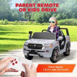 Qaba 12V Toyota LAND CRUISER Licensed Kids Car w/ Remote Control, Four Wheel Spring Suspension, Soft Start, LED Light, Grey - Image 5