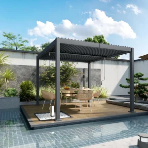 Outsunny 10' x 10' Louvered Pergola with Adjustable Metal Roof and Aluminum Frame, Outdoor Hardtop Gazebo with Drainage System - Image 3