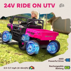 Qaba 24V 4WD Kids Ride On Truck with 6 Wheels Electric Ride On Car with Remote, Dump Bed for 3-8 Years, Pink - Image 4