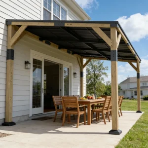 Outsunny 14' x 10' Gazebo, Lean to Galvanized Steel Hardtop Gazebo Pergola with Wood Frame, Patio Gazebo Awning, Dark Grey - Image 5