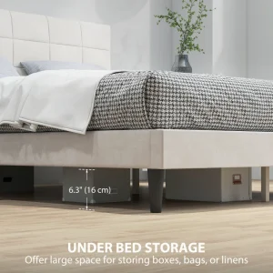 HOMCOM King Size Bed Frame with Upholstered Headboard, Modern Platform Bed Frame with Wood Slats, 1100 lbs Capacity, Cream White - Image 7