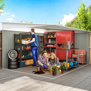 11' x 9' Steel Garden Storage Shed, Outdoor Metal Tool House with Double Sliding Doors, Dark Grey - Image 7