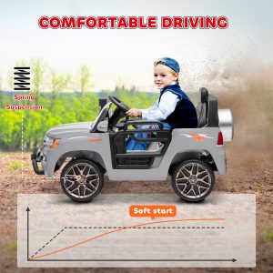 Qaba 12V Toyota LAND CRUISER Licensed Kids Car w/ Remote Control, Four Wheel Spring Suspension, Soft Start, LED Light, Grey - Image 6