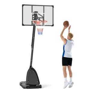 Soozier Outdoor Portable Basketball Hoop and Stand with Backboard Weighted Base Wheels, 115.4"-137.8" Height Adjustable - Image 2