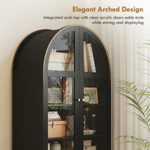 HOMCOM Arched Kitchen Pantry Cabinet, 71" Tall Farmhouse Kitchen Storage Cabinet with Acrylic Glass Doors, Black - Image 6