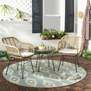 SAFAVIEH Outdoor Collection Alton Brown/White 3 Piece Lounge Set - Image 1