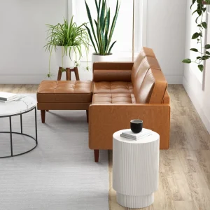 HOMCOM Faux Leather Sectional Sofa Couch L-Shaped Corner Sofa Set with Footstool and 2 Bolster Pillows, Brown - Image 6