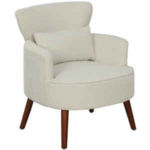HOMCOM Modern Accent Chair, Upholstered Armchair with Solid Wood Legs and Lumbar Pillow for Living Room, Cream White - Image 3
