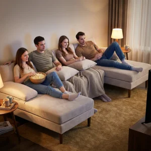 HOMCOM U Shape Couch with Double Chaise Lounge, Modern 4 Seater Sofa with Wooden Legs, Fabric Sofa for Living Room, Beige - Image 4