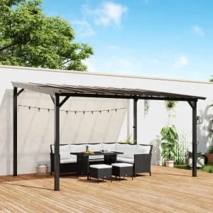 Outsunny 10' x 14' Hardtop Gazebo Wall-Mounted / Free Standing Outdoor Pergola with UPF 50+ & Waterproof Polycarbonate Roof - Image 3