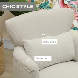 HOMCOM Modern Accent Chair, Upholstered Armchair with Solid Wood Legs and Lumbar Pillow for Living Room, Cream White - Image 9