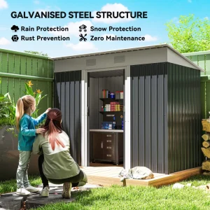Outsunny 7' x 4' Outdoor Storage Shed, Metal Garden Tool Storage House Organizer with Lockable Sliding Doors and Vents for Backyard Patio Lawn, Charcoal Grey - Image 4
