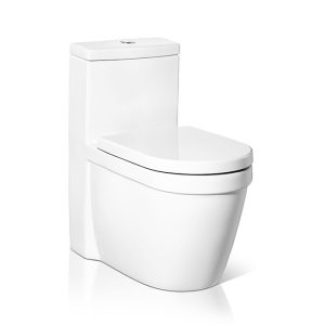 White One-Piece Toilet With Round Bowl and Dual Flush - Image 1
