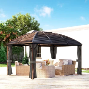 3 x 4 m Patio Aluminium Gazebo Hardtop Metal Roof Canopy Party Tent Garden Outdoor Shelter w/Mesh & Side Walls - Image 2