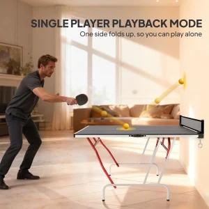 Soozier 9' x 5' Full Size Table Tennis Table, Folding Ping Pong Table with Paddles and Balls, Dark Grey - Image 8