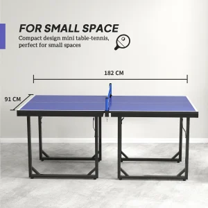 Soozier 6x3ft Compact Midsize Table Tennis Table Multi-Use Family Ping-pong Table Free Standing Folding Blue - Image 3