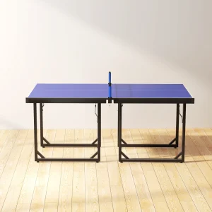 Soozier 6x3ft Compact Midsize Table Tennis Table Multi-Use Family Ping-pong Table Free Standing Folding Blue - Image 8