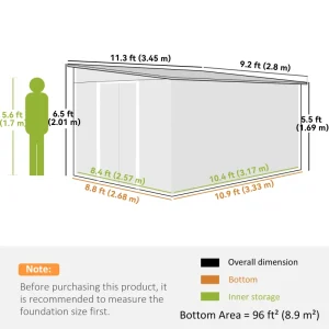 11' x 9' Steel Garden Storage Shed, Outdoor Metal Tool House with Double Sliding Doors, Dark Grey - Image 3