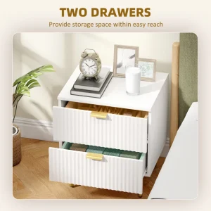 HOMCOM Bedside Table, Modern Nightstand with 2 Drawers, Side End Table with Metal Legs for Living Room, Bedroom, White - Image 3