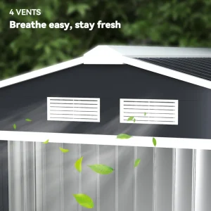 7' x 4' x 6' Garden Storage Shed Outdoor Patio Metal Tool Storage House w/ Foundation Kit and Double Doors Dark Grey - Image 9