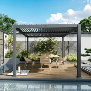 Outsunny 10' x 10' Louvered Pergola with Adjustable Metal Roof and Aluminum Frame, Outdoor Hardtop Gazebo with Drainage System - Image 2