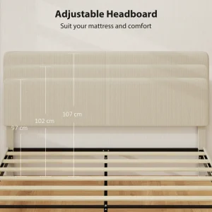 HOMCOM King Size Bed Frame with Adjustable Upholstered Headboard Platform Bed Frame Wood Slat Support Noise Free Light Grey - Image 7