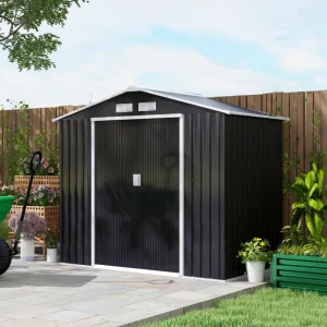 7' x 4' x 6' Garden Storage Shed Outdoor Patio Metal Tool Storage House w/ Foundation Kit and Double Doors Dark Grey - Image 4