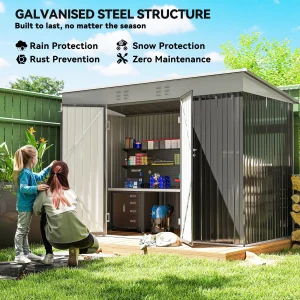 Outsunny 9' x 4' Galvanized Steel Garden Storage Shed with Lockable Doors, Gloves and 2 Air Vents for Backyard, Patio, Lawn - Image 5