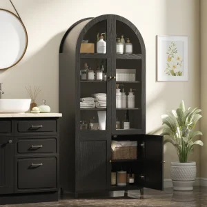 HOMCOM Arched Kitchen Pantry Cabinet, 71" Tall Farmhouse Kitchen Storage Cabinet with Acrylic Glass Doors, Black - Image 7