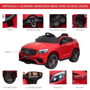 Aosom 12V/7AH Kids Ride on Car, Mercedes Benz AMG GLC63S Coupe, Electric Car with Remote Control, Handle, 2 Speed, with Music, Electric Light, Easy to Move, Red - Image 16