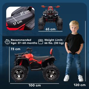 Aosom Kids Ride-on Car, 12V/10AH Four Wheeler Kids ATV, Battery Powered Off-Road Quad with MP3, Headlights, Suspension, 1.8-5 mph, Red - Image 3