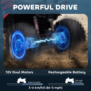 Aosom Kids Ride-on Car, 12V/10AH Four Wheeler Kids ATV, Battery Powered Off-Road Quad with MP3, Headlights, Suspension, 1.8-5 mph, Red - Image 4