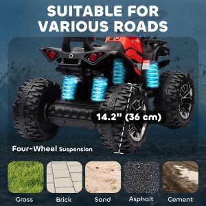 Aosom Kids Ride-on Car, 12V/10AH Four Wheeler Kids ATV, Battery Powered Off-Road Quad with MP3, Headlights, Suspension, 1.8-5 mph, Red - Image 5