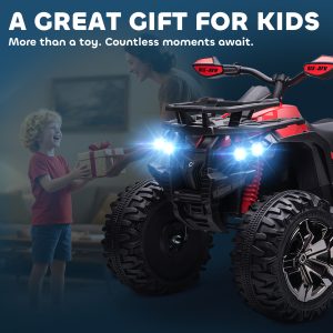 Aosom Kids Ride-on Car, 12V/10AH Four Wheeler Kids ATV, Battery Powered Off-Road Quad with MP3, Headlights, Suspension, 1.8-5 mph, Red - Image 9