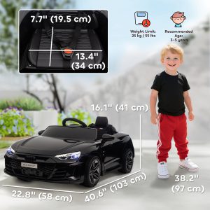 Aosom Ride-On Toy On Car with Remote Control, 12V 3.1 MPH Electric Ride for Kids w/ Suspension System, Horn Honking, Black - Image 4