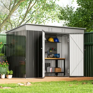Outsunny 9' x 4' Galvanized Steel Garden Storage Shed with Lockable Doors, Gloves and 2 Air Vents for Backyard, Patio, Lawn - Image 2