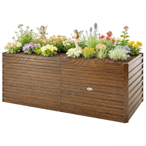 5' x 3' x 2' Raised Garden Bed, Galvanized Planter Box for Growing Flowers, Herbs and Vegetables Dark Brown Wood Effect - Image 2