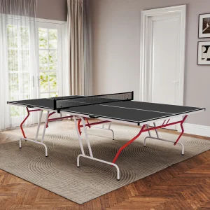 Soozier 9' x 5' Full Size Table Tennis Table, Folding Ping Pong Table with Paddles and Balls, Dark Grey - Image 7