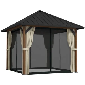 Outsunny 10' x 10' Hardtop Gazebo with Galvanized Steel Roof, Permanent Garden Gazebo with Netting and Curtains - Image 6