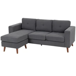 HOMCOM Sectional Sofa with Changeable Chaise Lounge, 3 Seat L-Shaped Small Space Sofa, Upholstered Couch for Small Space, Dark Grey - Image 3