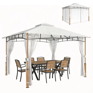 Outsunny 10' x 12' Patio Gazebo, UPF50+ Double Roof Outdoor Gazebo Canopy Shelter with Netting for Backyard, Patio, Cream White - Image 4