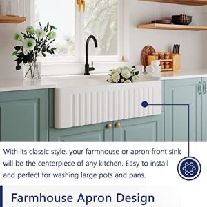 White fireclay reversible apron-front kitchen sink 33" x 18" - Image 4