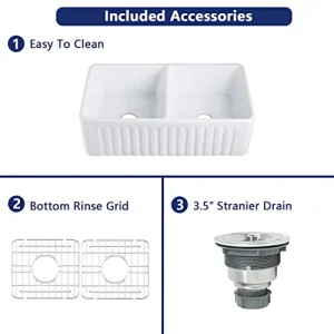 White fireclay reversible apron-front kitchen sink 33" x 18" - Image 3