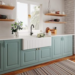 White fireclay reversible apron-front kitchen sink 33" x 18" - Image 7