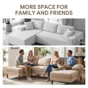 HOMCOM U Shape Couch with Double Chaise Lounge, Modern 4 Seater Sofa with Wooden Legs, Fabric Sofa for Living Room, Beige - Image 8