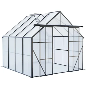 8 x 8 ft Double Door Polycarbonate Greenhouse with Galvanized Base, Walk-in Hothouse for Backyard, 94.5" L x 98" W x 89.5" H, Black - Image 4
