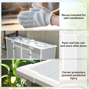 Outsunny 8' x 4' Resin Outdoor Storage Shed with Floor, Window, Lockable Doors and Vents for Backyard Patio Lawn, Light Grey - Image 7