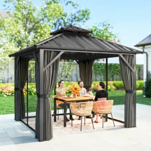 Outsunny 10' x 10' Hardtop Gazebo Canopy with Double Galvanized Steel Roof, Aluminium Frame Permanent Outdoor Gazebo, Dark Grey - Image 5